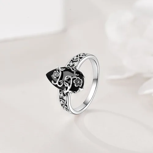 Vista 2 de YFN Anillo de turmalina negra de plata de ley, anillos de cristal negro, joyería curativa, protección espiritual, regalos para mujeres y niñas