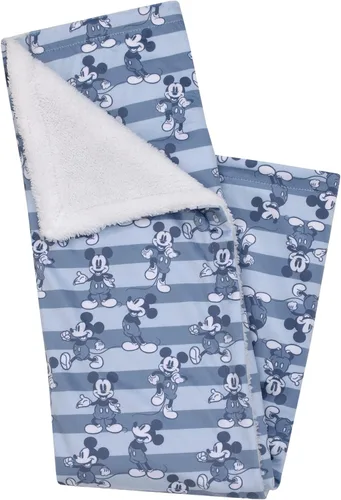 Vista 5 de Disney Mickey Mouse - Juego de 2 piezas de manta de bebé sherpa súper suave a rayas azules y azul marino