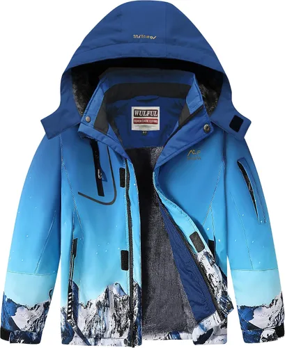 Vista 21 de WULFUL - Chaqueta impermeable de esquí para niño, con capucha, forro polar cálido, abrigo de nieve para el invierno Agua
