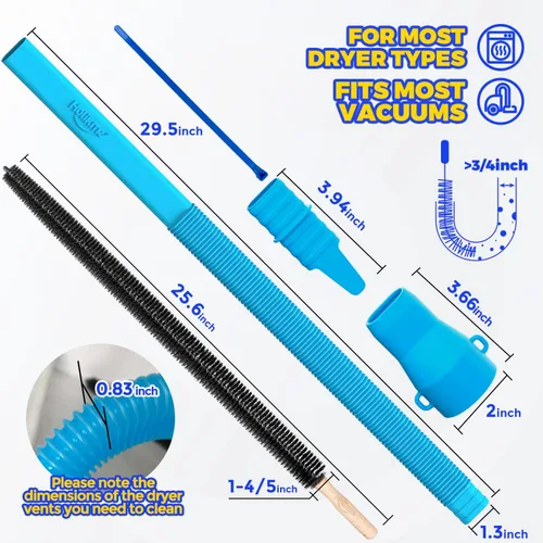 Vista 7 de Holikme Dryer Vent Cleaner Kit, Vacuum Hose Attachment, 2-Piece, Blue Azul