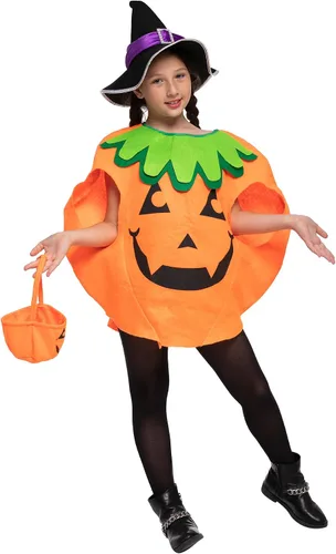 Vista 3 de Spooktacular Creations Disfraz unisex de calabaza de bruja grande para niños con canasta de juguetes, sombrero de bruja para niños pequeños, fiesta