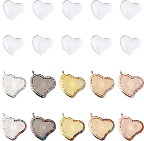 Vista 2 de Craftdady 20 bandejas colgantes de bisel de diamantes de imitación de corazón, base de camafeo, ajuste de cabujón, dijes en blanco de 1.831 x 1.575