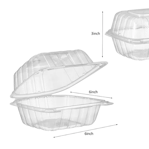 Vista 2 de FULING 100 unidades de contenedores desechables de plástico transparente con bisagras para llevar alimentos, 15 cm de ancho, envases desechables