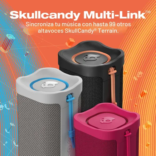 Vista 6 de Lifeworks Skullcandy Terrain XL - Altavoz Bluetooth inalámbrico IPX7 impermeable, batería de 18 horas, muñequera de nailon, estéreo inalámbrico