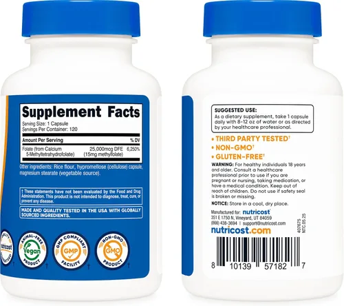 Vista 4 de Nutricost L-Metilfolato 15 mg, 120 Cápsulas (5-MTHF) - Vegano, Sin OMG, Sin Gluten