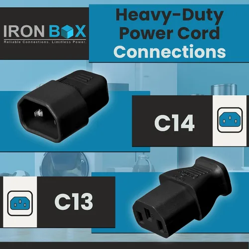 Vista 2 de IronBox Electric - Cable de Alimentación C14 a C13 de Servicio Pesado, 15A, 250V, Cable de Extensión para Computadora 14/3 AWG - Cables