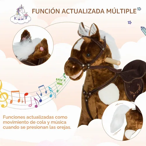 Vista 6 de Qaba Kids - Silla de montar con peluche de caballo mecedora de metal con música de canciones infantiles - Marrón oscuro Niños, felpa de metal