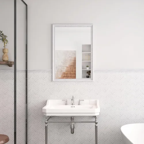 Vista 6 de Azulejo de mosaico de mármol de Carrara blanco, azulejo de mármol de 1 x 3 pulgadas, pulido para salpicaduras de cocina, baño, pared y piso, 5