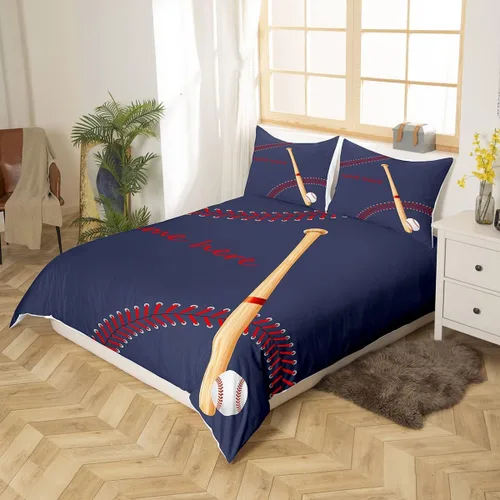 Vista 2 de Juego de ropa de cama de béisbol para niños y adolescentes, bates de béisbol, juego de cama europeo, para actividades de pasatiempo, softbol