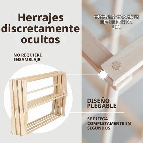 Vista 3 de Tendedero de Secado de Ropa: Tendedero de Lavandería de Madera Dura de Arce Macizo para Suéteres, Blusas, Lencería y Más, Tendedero de Secado