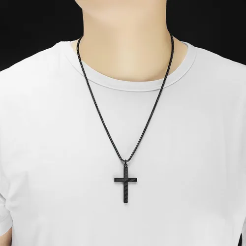 Vista 4 de ZRAY Collar con cruz de bandera estadounidense para hombre, joyería patriótica, cadena de acero inoxidable de 24 pulgadas, grabado, inspirador