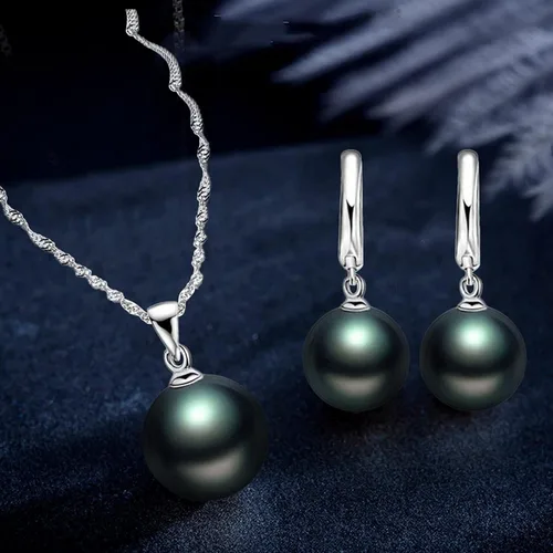 Vista 5 de Pendientes de perlas con cadena de ondas, borla y perlas de plata esterlina, collar de perlas artificiales, collar de novia, conjuntos de joyas
