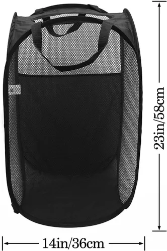 Vista 2 de AQQA Juego de 9 cestas de malla para la ropa sucia, negro/blanco/azul, asas duraderas, plegable, construcción de malla resistente, ideal para niños