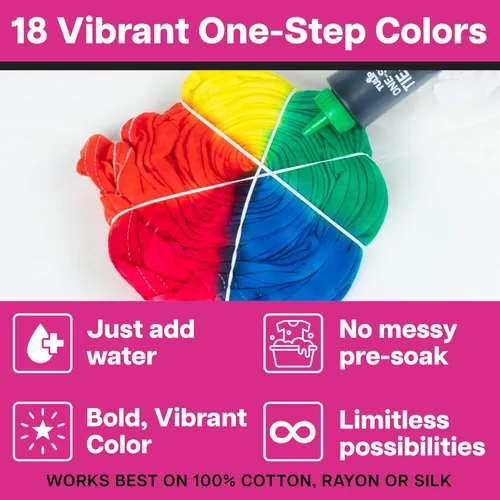 Vista 14 de Kit de tinte de un solo paso Tulip: Suministros para fiesta de teñido anudado, 18 botellas