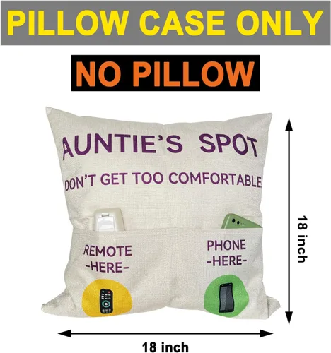 Vista 2 de ZUYUROU Regalos para Tía, Fundas de Cojín Decorativo de 2 Bolsillos "Auntie's Spot" de 18x18 Pulgadas + Cuchara Grabada, Regalos para el Día