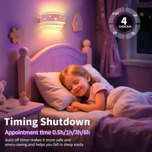 Vista 10 de Lightess Aplique de pared rosa que funciona con pilas para habitación de niñas, lámpara de pared LED regulable con forma de estrella, lámpara
