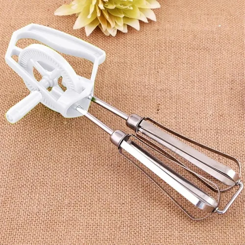 Vista 2 de Batidora de mano manual, manivela de alta eficiencia de rotación automática de acero inoxidable para cocinar (blanco)