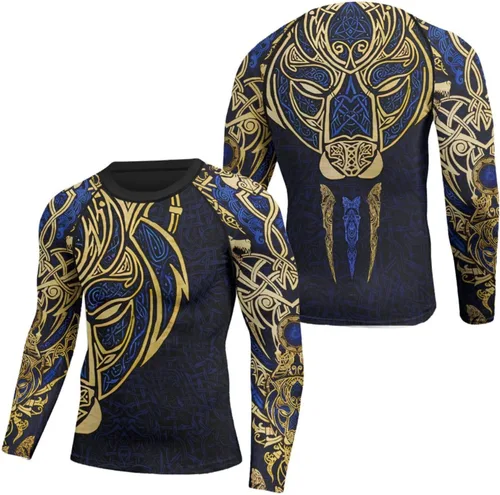 Vista 14 de Camiseta de compresión Viking de manga larga para capa base, ajuste de rendimiento, MMA BJJ, tela elástica Color 1