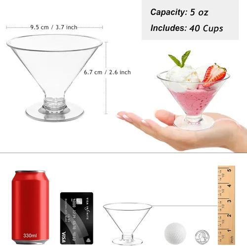 Vista 2 de Zezzxu Paquete de 40 Vasos de Martini de Plástico de 5 Oz Vasos de Cóctel Desechables, Mini Tazas de Postre con Cucharas Perfectas para Otoño