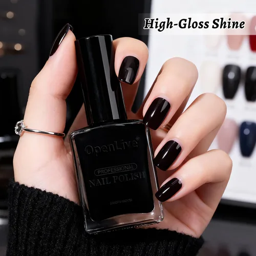 Vista 4 de OpenLive Esmalte de uñas negro de 0.6 fl oz, gran volumen, secado rápido, secado rápido y de larga duración, arte de uñas de color para bricolaje