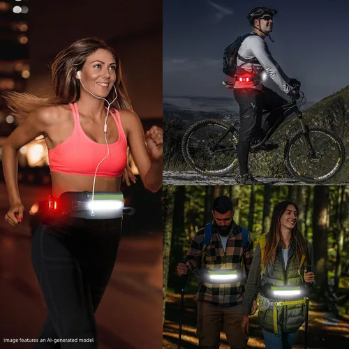 Vista 7 de Hopedone Luz de correr, gran angular de 230°, 1000 lúmenes, luz nocturna para correr, cinturón recargable, luces de seguridad con bolsillo grande