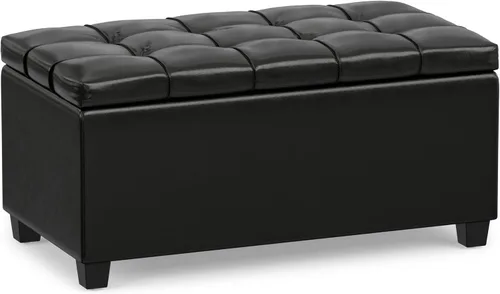 Vista 21 de SIMPLIHOME Sienna - Otomana de almacenamiento de tela con aspecto de lino Gris (Dove Grey)
