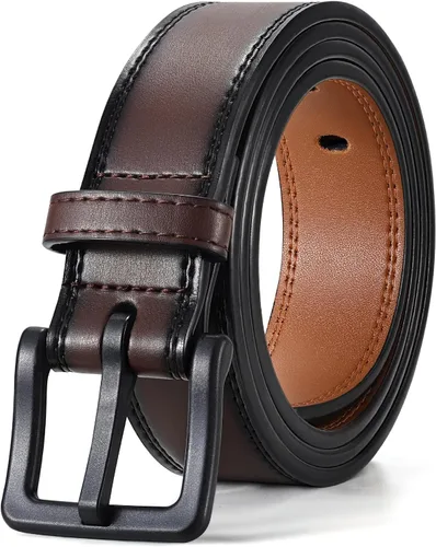 Vista 11 de XZQTIVE Cinturón de cuero hipoalergénico sin metal para hombre, cinturón de cuero para jeans y vestido, sin níquel, con hebilla negra