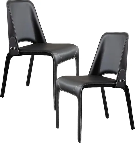 Vista 12 de JKGHK Leather Dining Chairs, Armless Room Chairs, Upholstered Kitchen Chair with Backrest, Side Chair with Metal Legs, for Bedroom, Cafe Brown