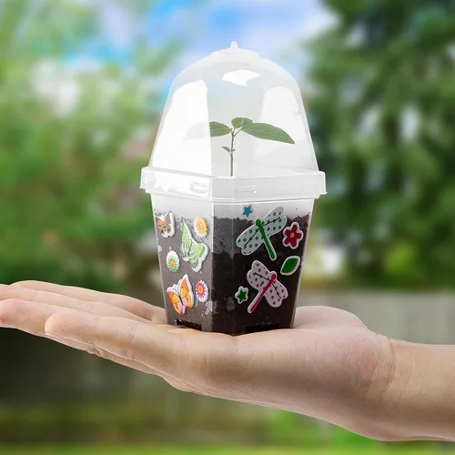 Vista 7 de EBaokuup 10 macetas transparentes para vivero de plantas con cúpula de humedad, maceta de plástico reutilizable de 3 pulgadas con etiquetas