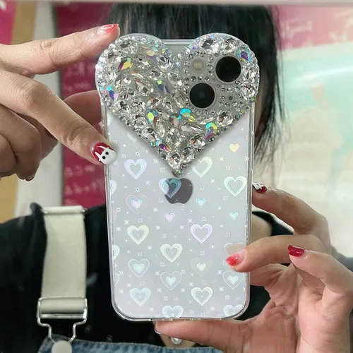 Vista 4 de Funda para iPhone 14 Pro Bling Case, 3D Luxury Sparkle Glitter Diamond Crystal Rhinestone Case para mujeres y niñas, bonita funda con gemas