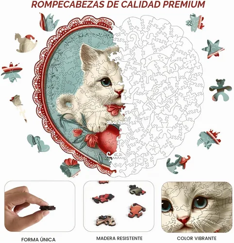 Vista 2 de Qiuenisray Rompecabezas de Madera para Adultos, Rompecabezas de Gato en Forma de Corazón de 200 Piezas, Rompecabezas de Forma Única Certificado FSC