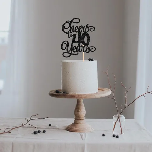 Vista 5 de 1 pieza de decoración para tartas de 40 años con purpurina para pastel de 40 años, 40 años, decoración fabulosa para tartas de cumpleaños de 40 Negro