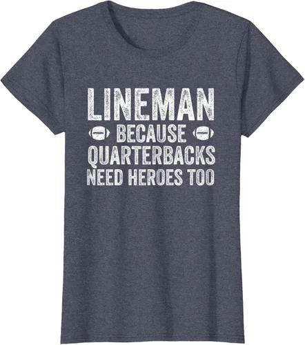 Vista 69 de Lineman Because Quarterbacks Need Heroes Camiseta de fútbol linieros S Negro