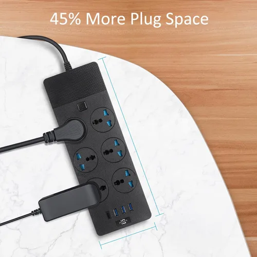 Vista 6 de Adaptador de Corriente Universal, Jumpso Regleta de Alimentación de 3000w con 4 Puertos USB (1 USB C), Cable de Extensión de 6ft con Tomas