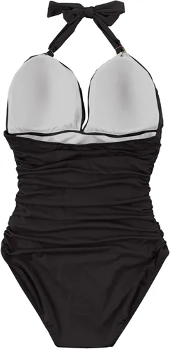 Vista 4 de RXRXCOCO - Traje de baño fruncido de una pieza, con cuello en V, para mujer, con control de abdomen y cuello halter