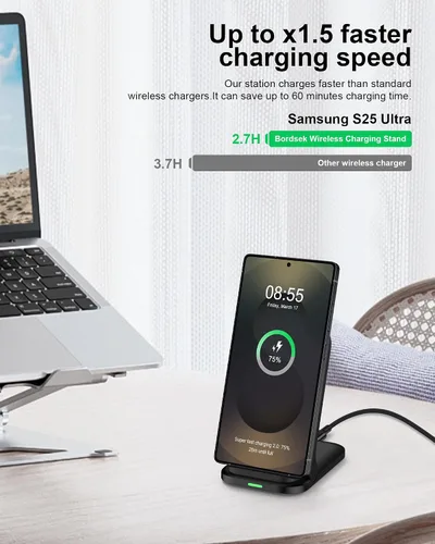 Vista 2 de Soporte de carga inalámbrico rápido para Samsung, soporte de cargador de teléfono inalámbrico de 15 W, estación de soporte de carga inalámbrica
