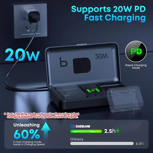Vista 3 de Cargador de batería NP-FZ100 para Sony, cargador rápido PD 20W USB-C de 2