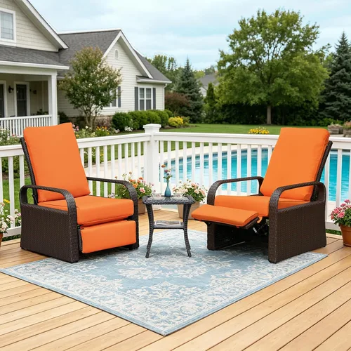 Vista 14 de Silla reclinable de aire libre para patio, resina de mimbre con cojines amortiguadores, auto ajustable, sofá de ratán, UV/Fade/Resistente al Mimbre