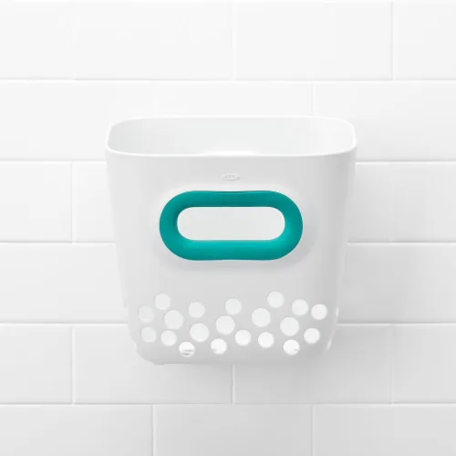 Vista 3 de OXO Tot. Papelera de juguete para baño, color verde azulado