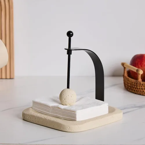 Vista 6 de Servilletero de travertino natural, servilleta cuadrada decorativa de papel y toallero para cocina, restaurante, baño, organizador de mesa de resina
