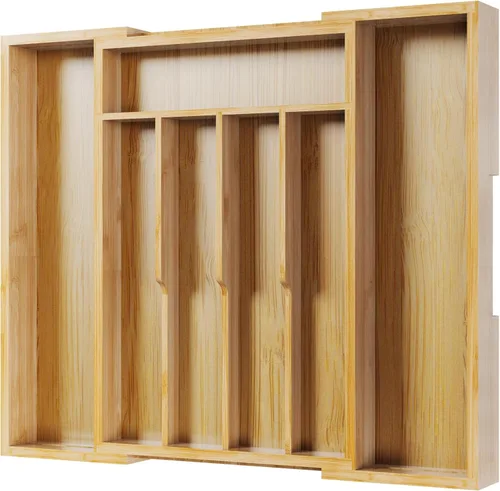 Vista 8 de Kitsure Organizador de cubiertos – Organizador de cajones de cocina de bambú expandible para utensilios de cocina y cubiertos, organizadores