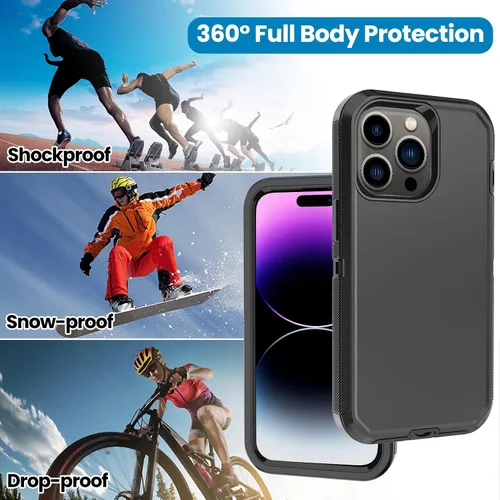 Vista 6 de Funda para iPhone 14 Pro Max con 2 protectores de pantalla, resistente de servicio pesado a prueba de golpes, protección contra caídas, resistente