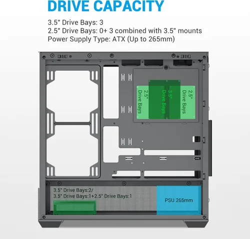 Vista 5 de SAMA V40 Mid Tower ATX Chasis – 6 × 120mm Ventiladores ARGB PWM Pre-Instalados, Paneles de Vidrio Templado Dual, Flujo de Aire Vertical, Diseño