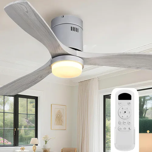 Vista 16 de Sofucor Ventiladores de techo inteligentes de 52 pulgadas con luces - montaje al ras de perfil bajo, modernos ventiladores de techo de madera maciza