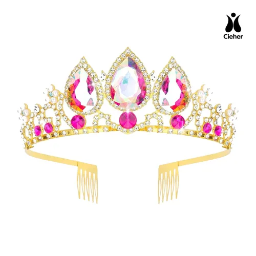 Vista 10 de CIEHER Rapunzel - Corona de princesa para niñas, diadema multicolor para fiesta de cumpleaños, cosplay de sirena