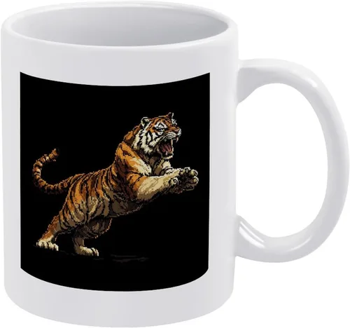 Vista 8 de Tazas de café de tigre feroz a rayas asiáticas vintage de cerámica abstracta vida silvestre Asia naturaleza selva taza papá regalos de cumpleaños