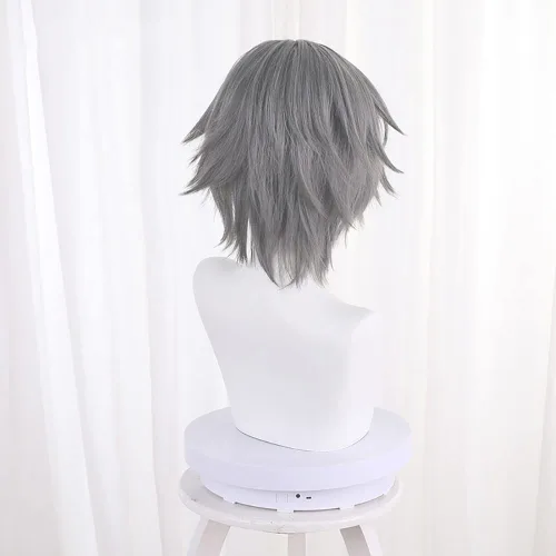 Vista 6 de XiongXiongLe Peluca gris para hombre, cosplay, Trailblazer masculino, peluca de repuesto de pelo corto, para adultos, fiesta de juegos de anime