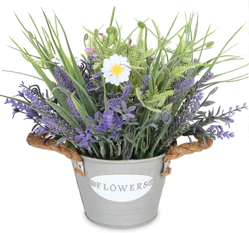 Vista 9 de Plantas Falsas Flores de Lavanda Morada Hierba Falsa con Maceta Decoraciones de Fiesta 10" de Alto Planta Artificial Estética para Hogar Oficina