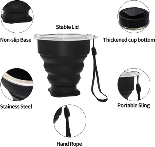 Vista 3 de Collapsible Cup - Silicone Foldable Cup-Expandable Folding Drinking Cup -Reusable Portable Mugs Cup For Travel, Camping, Hiking, Survival, Car
