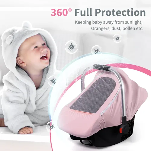 Vista 2 de Fundas de asiento de coche para bebé, funda de asiento de automóvil de verano para bebé con ventana de malla transpirable ajustable y bolsillo
